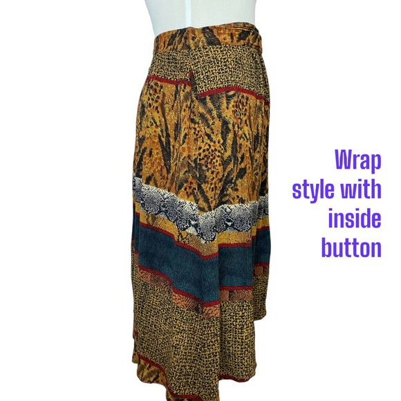 Vintage Melrose Multicolor Animal print stripe midi skirt wrap style Size Medium - Picture 5 of 7